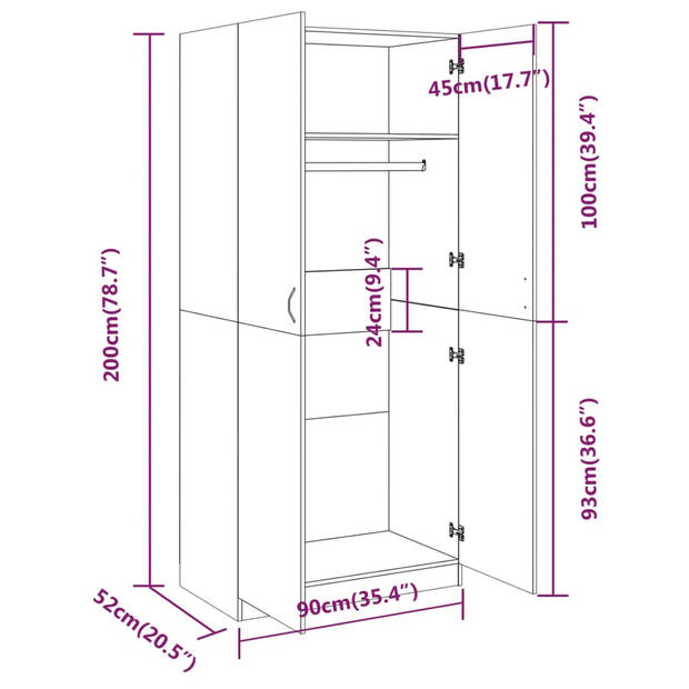 The Living Store Kledingkast s - Kasten - 90x52x200 cm - Grijs Sonoma Eiken