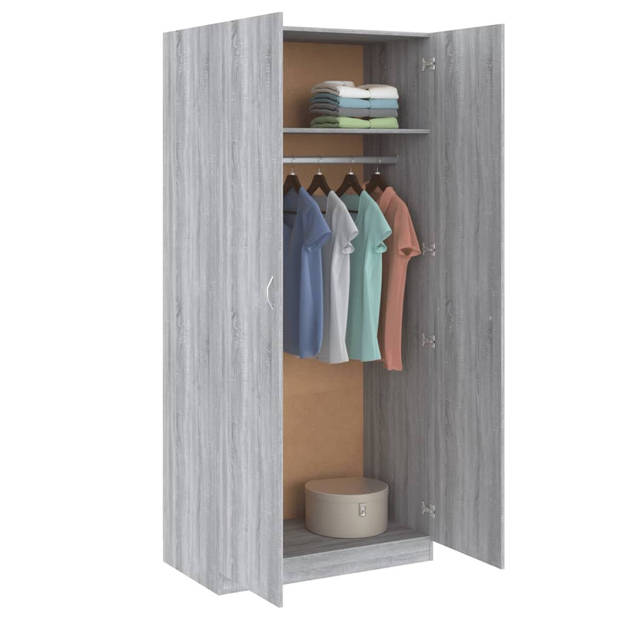 The Living Store Kledingkast s - Kasten - 90x52x200 cm - Grijs Sonoma Eiken