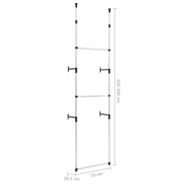 The Living Store Telescopisch Garderobesysteem - Kledingrek - 70x28.5x250-300cm - Aluminium