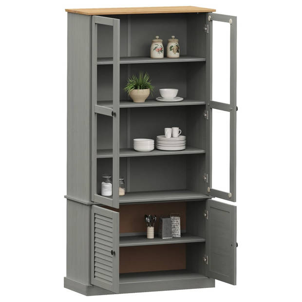 The Living Store VIGO Vitrinekast - 85 x 35 x 170 cm - Massief grenenhout - Grijs