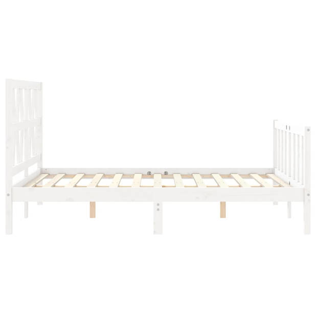 vidaXL Bedframe met hoofdbord massief hout wit 140x200 cm