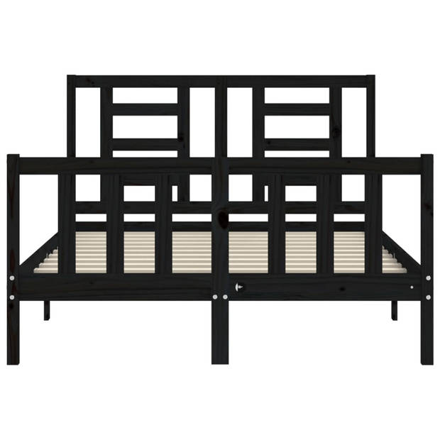 vidaXL Bedframe met hoofdbord massief hout zwart 140x190 cm