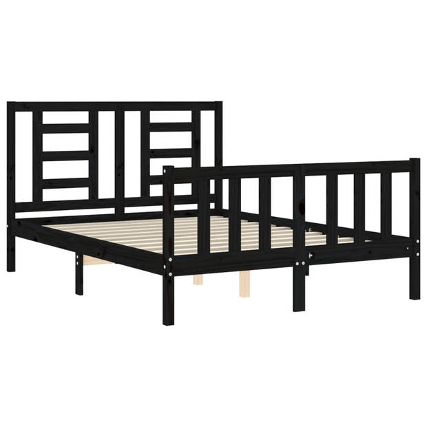 vidaXL Bedframe met hoofdbord massief hout zwart 140x200 cm