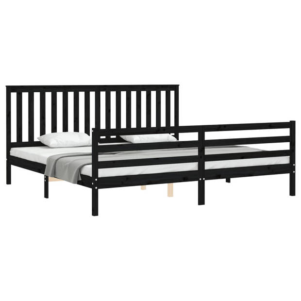 vidaXL Bedframe met hoofdbord massief hout zwart 200x200 cm