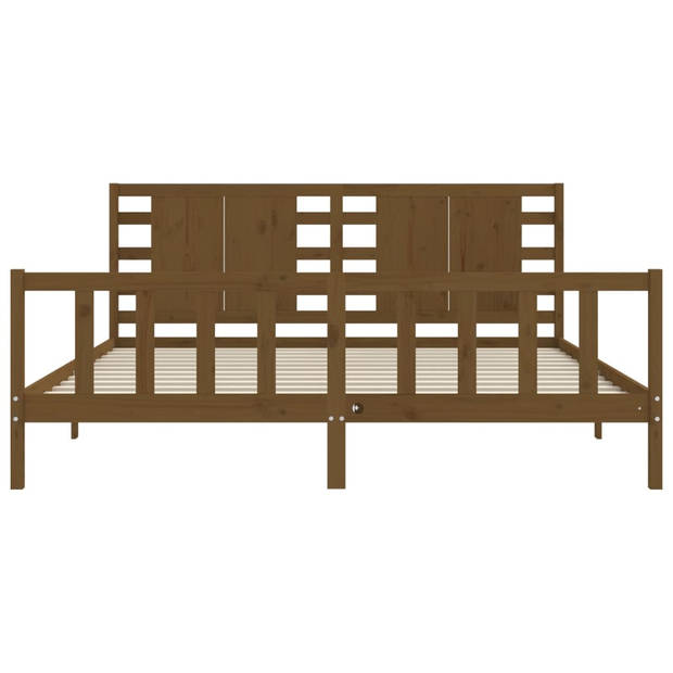 vidaXL Bedframe met hoofdbord massief hout honingbruin 200x200 cm