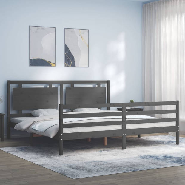 vidaXL Bedframe met hoofdbord massief hout grijs 200x200 cm