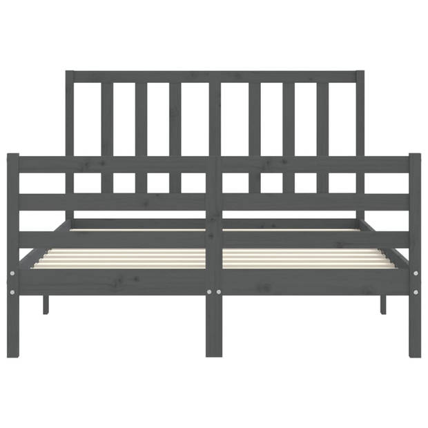 vidaXL Bedframe met hoofdbord massief hout grijs 140x190 cm