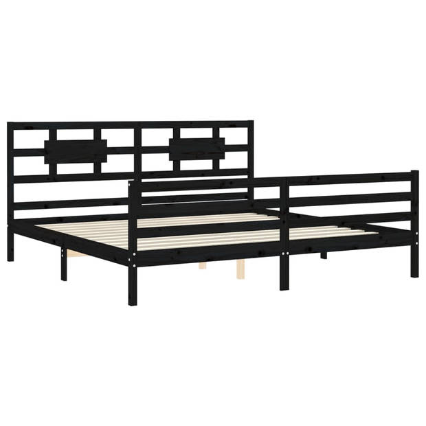 vidaXL Bedframe met hoofdbord massief hout zwart 200x200 cm