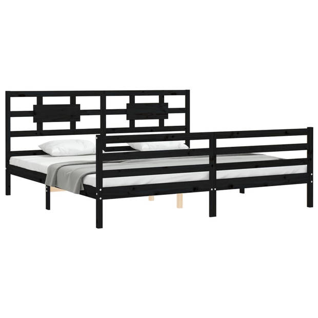 vidaXL Bedframe met hoofdbord massief hout zwart 200x200 cm