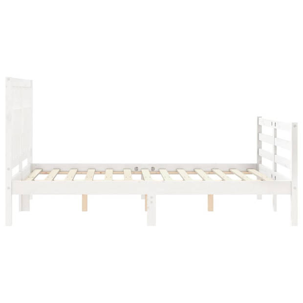 vidaXL Bedframe met hoofdbord massief hout wit 140x200 cm