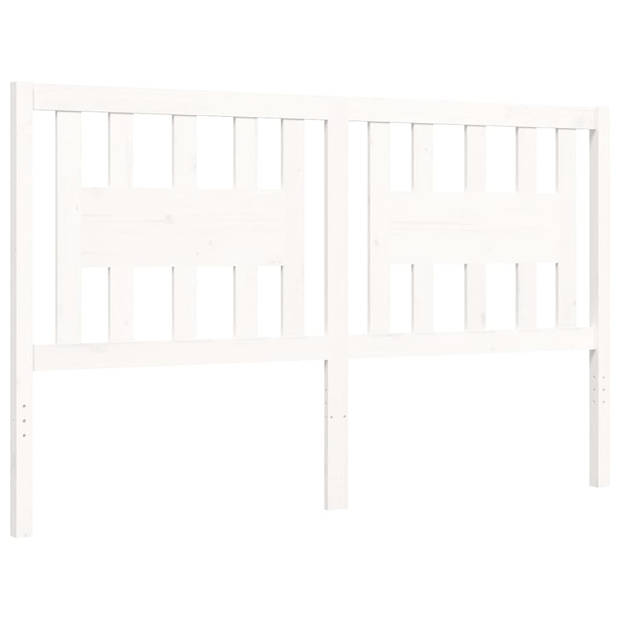 vidaXL Bedframe met hoofdbord massief hout wit 160x200 cm