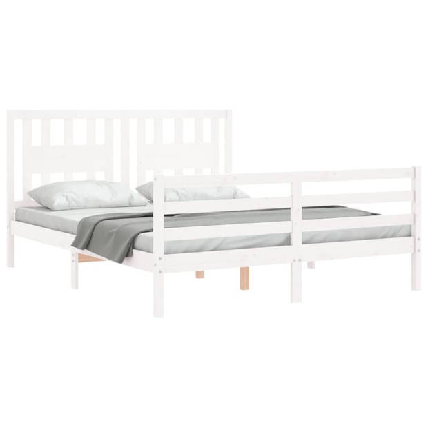 vidaXL Bedframe met hoofdbord massief hout wit 160x200 cm