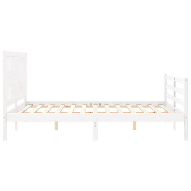 vidaXL Bedframe met hoofdbord massief hout wit 160x200 cm