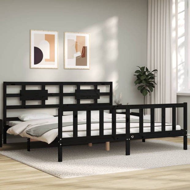 vidaXL Bedframe met hoofdbord massief hout zwart 200x200 cm