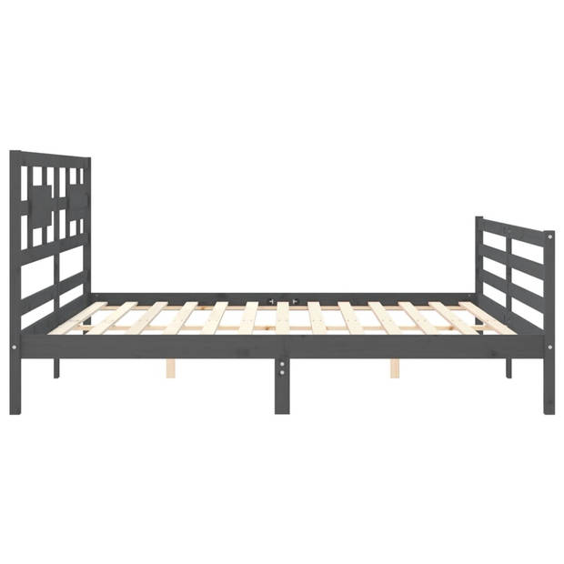 vidaXL Bedframe met hoofdbord massief hout grijs 200x200 cm