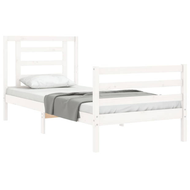 vidaXL Bedframe met hoofdbord massief hout wit