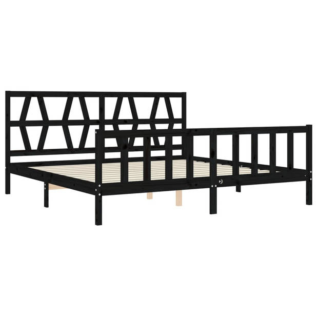 vidaXL Bedframe met hoofdbord massief hout zwart 200x200 cm