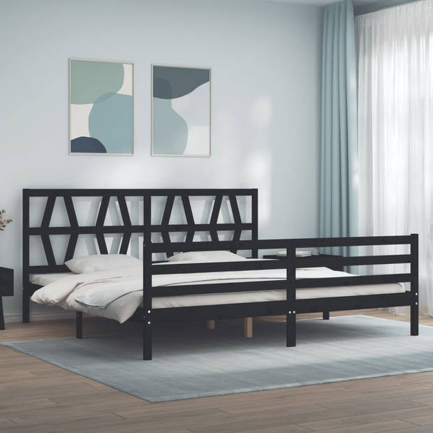 vidaXL Bedframe met hoofdbord massief hout zwart 200x200 cm