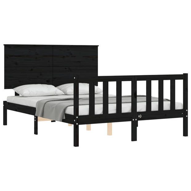 vidaXL Bedframe met hoofdbord massief hout zwart