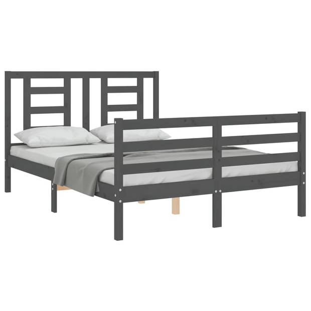 vidaXL Bedframe met hoofdbord massief hout grijs