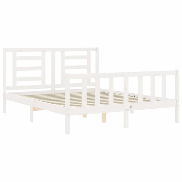 The Living Store Bedframe Grenenhouten - Wit - 205.5 x 165.5 x 100 cm - Multiplex Lattenbodem