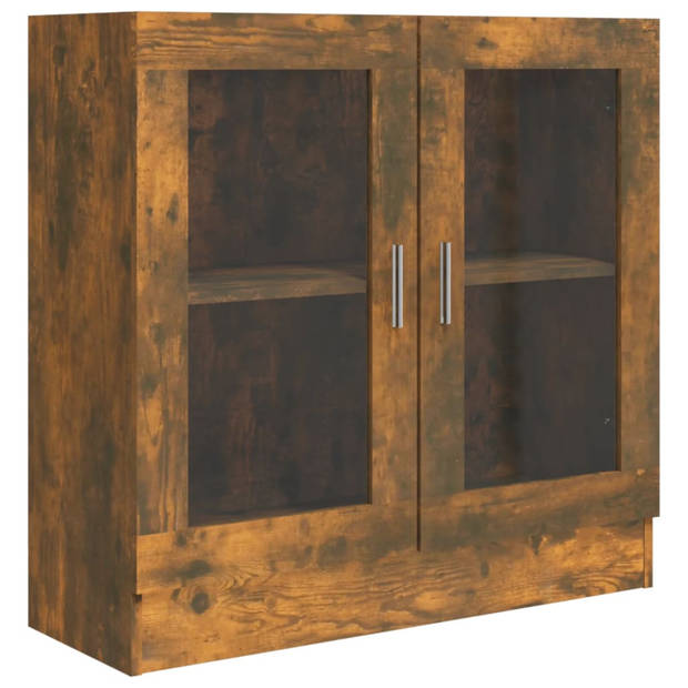 The Living Store Vitrinekast - Gerookt Eiken - 82.5 x 30.5 x 80 cm - Met 2 vakken en 2 glazen deuren