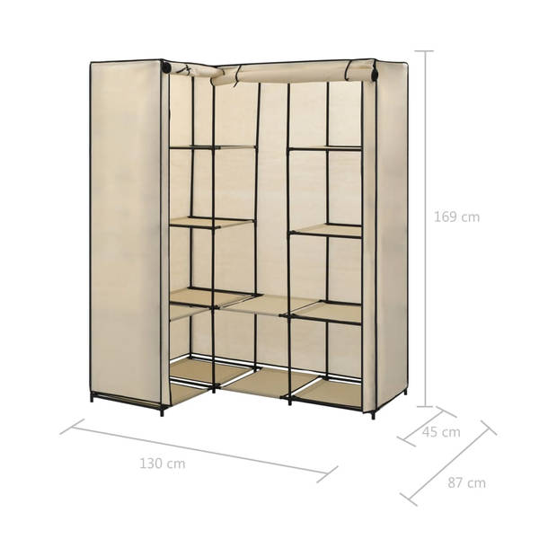 The Living Store Hoekkast Kleding en Schoenen - 130 x 87 x 169 cm - Stevig IJzeren Frame - Crème - 100% Polyester