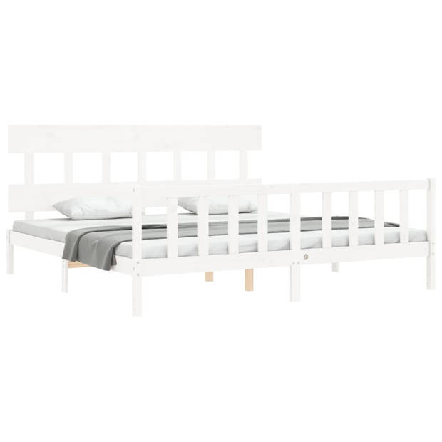 vidaXL Bedframe met hoofdbord massief hout wit