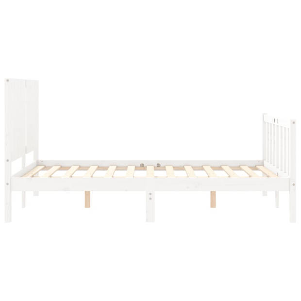 vidaXL Bedframe met hoofdbord massief hout wit 140x200 cm