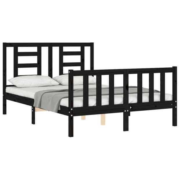 vidaXL Bedframe met hoofdbord massief hout zwart 140x190 cm