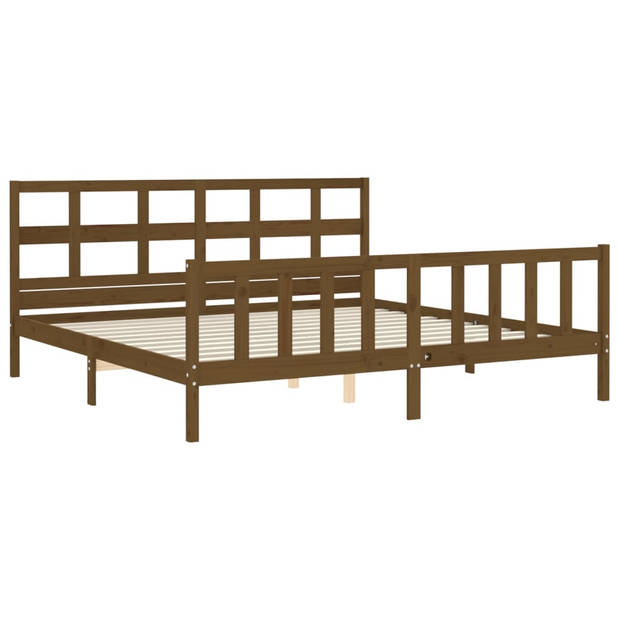 vidaXL Bedframe met hoofdbord massief hout honingbruin 200x200 cm