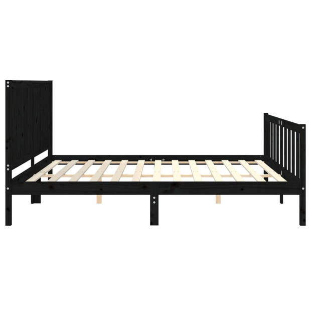 vidaXL Bedframe met hoofdbord massief hout zwart 200x200 cm