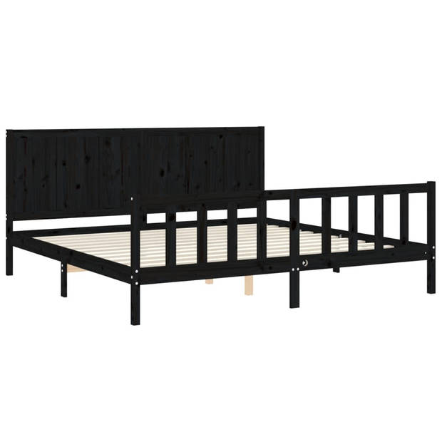 vidaXL Bedframe met hoofdbord massief hout zwart 200x200 cm