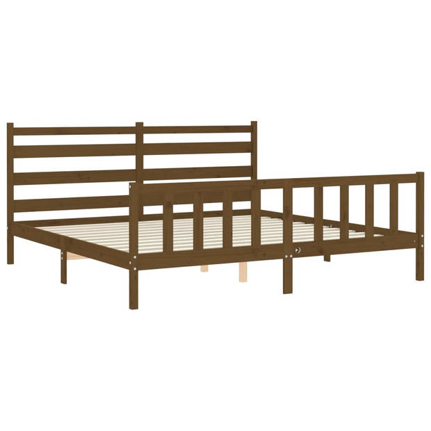 vidaXL Bedframe met hoofdbord massief hout honingbruin 200x200 cm