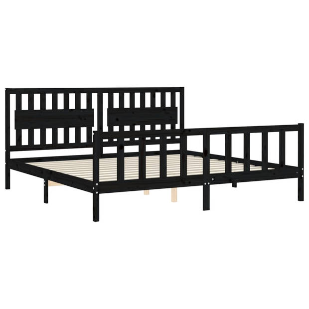 vidaXL Bedframe met hoofdbord massief hout zwart 200x200 cm