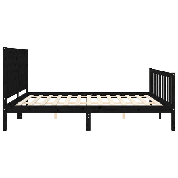 vidaXL Bedframe met hoofdbord massief hout zwart 200x200 cm