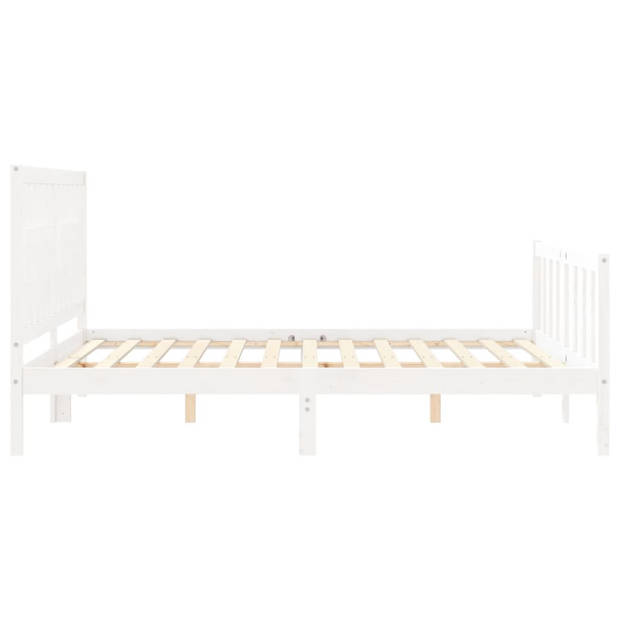 vidaXL Bedframe met hoofdbord massief hout wit 160x200 cm