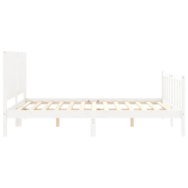 vidaXL Bedframe met hoofdbord massief hout wit 160x200 cm