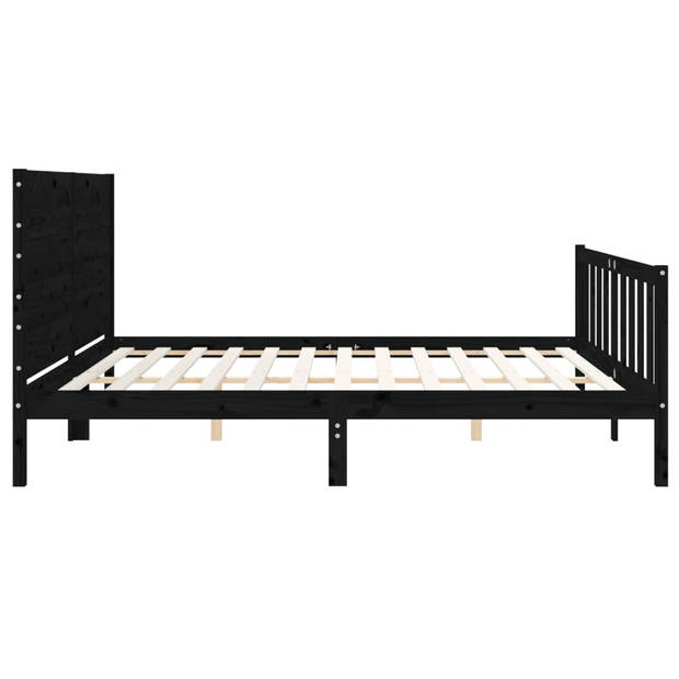 vidaXL Bedframe met hoofdbord massief hout zwart 200x200 cm