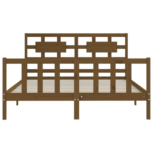 vidaXL Bedframe met hoofdbord massief hout honingbruin