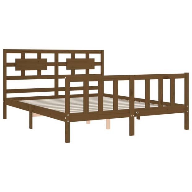 vidaXL Bedframe met hoofdbord massief hout honingbruin