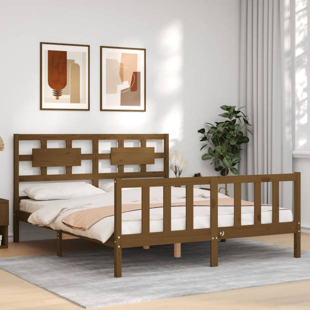 vidaXL Bedframe met hoofdbord massief hout honingbruin