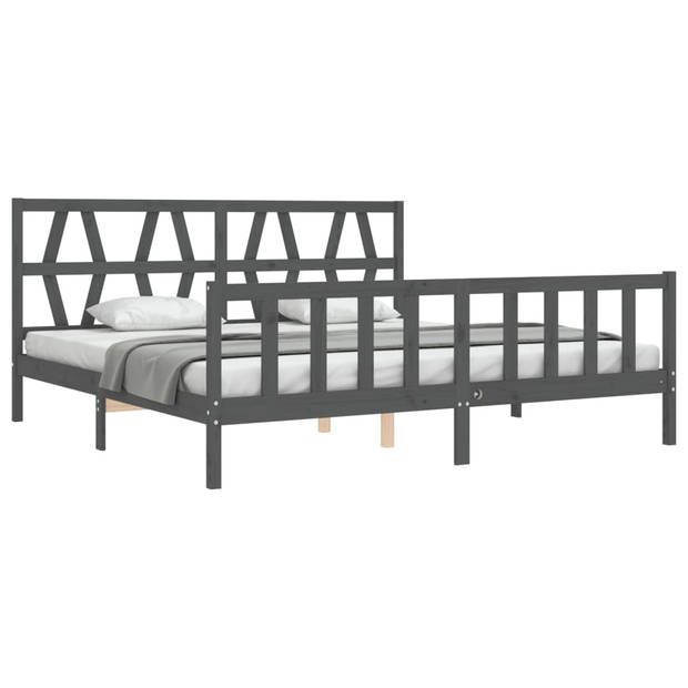 vidaXL Bedframe met hoofdbord massief hout grijs 200x200 cm