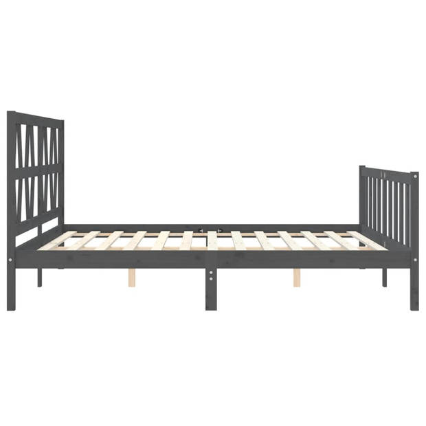 vidaXL Bedframe met hoofdbord massief hout grijs 200x200 cm