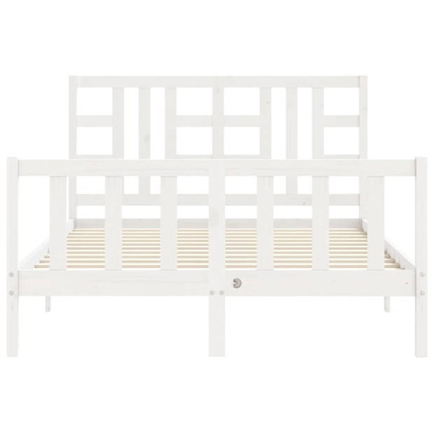 vidaXL Bedframe met hoofdbord massief hout wit 140x190 cm