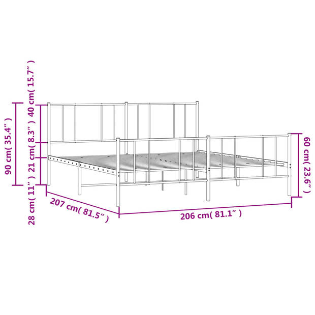 vidaXL Bedframe met hoofd- en voeteneinde metaal zwart 200x200 cm