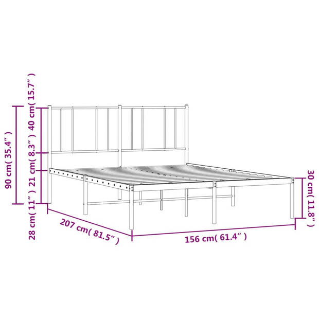 vidaXL Bedframe met hoofdbord metaal zwart 150x200 cm