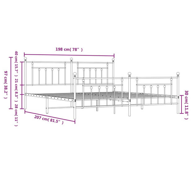 vidaXL Bedframe met hoofd- en voeteneinde metaal zwart 193x203 cm