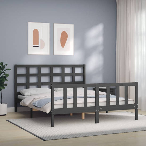 vidaXL Bedframe met hoofdbord massief hout grijs