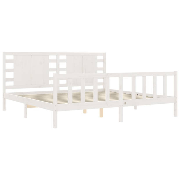 vidaXL Bedframe met hoofdbord massief hout wit 200x200 cm